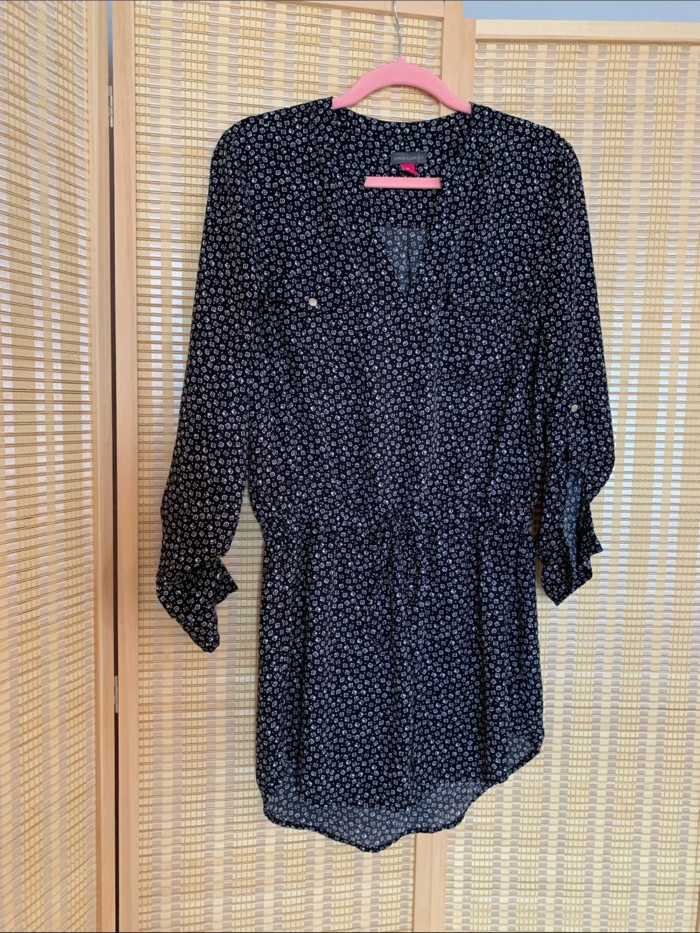 Vince Camuto Black Microprint Long-Sleeve Dress